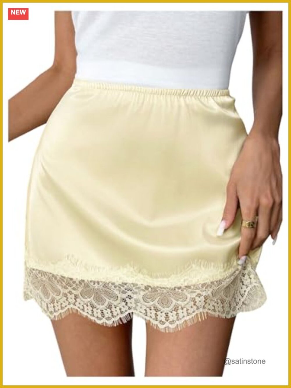 Satin Silk Lace Trim Bodycon Mini Skirt